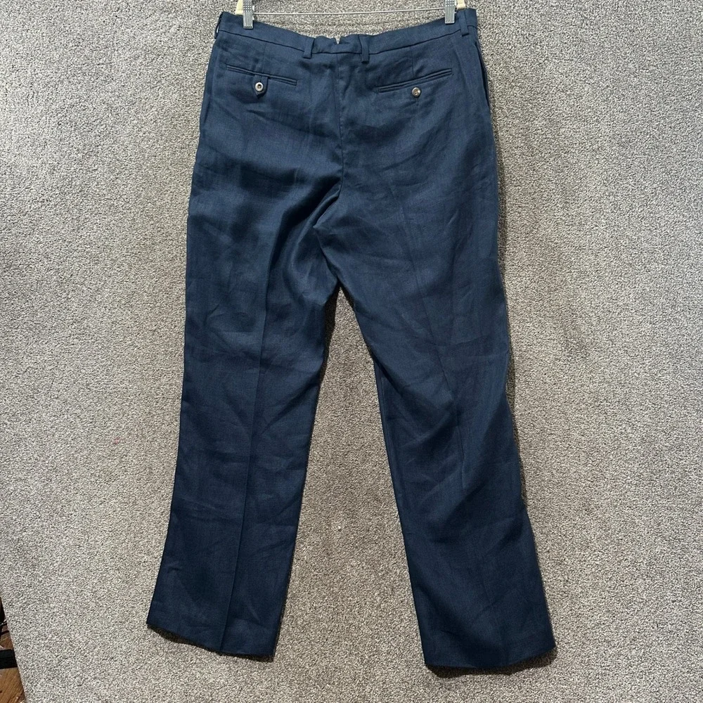 LL Bean Signature Kennebunk 100% Linen Pants Mens 38x34 Navy Blue Coastal Summer